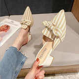 Summer Women's Slippers Chic Women's Shoes Korean Silk Satin Pointed Bow Tie Slippers Baotou Flat Heel Sets Semi