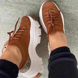 Bling Mesh Platform Sneakers Ladies Lace Up Casual Vulcanized Female Wedges Sport Shoes Woman Comfort Footwear Plus