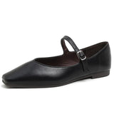 Solid Color quality leather flat shoes woman elegant work shoes mary janes pointy ankle strap women loafers big size
