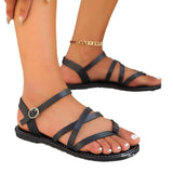 Breakj Women's Sandals Large Size 2025 New Clip Toe Retro Buckle Flat Bottom Cross With Beach Women's Shoes