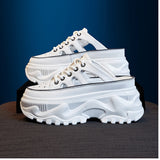 Baotou Semi-Slippers Women Wear 2023 New Hollowed-Out Breathable Sandals, Muffin Shoes, Small White