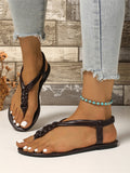 Breakj New Women's Flat-Bottomed Large-Size Woven Women's Sandals Fashion Roman Shoes Style
