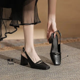 Breakj Design Temperament High Heels Spring And Summer New Retro Simple Casual Square Head Heightening Legs Long
