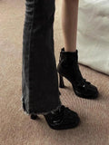 Breakj With Thick Bottom Height Small Ankle Boots Women 2025 Autumn New Square Bows Short Boots French Elegant Thin Skin