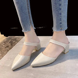 Breakj Korean Version Of The Bag Head With Cold Slippers Women Sharp-Tip Word Thick Half-Slipper With Sandals High