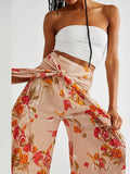 Ladies Spring Fashion Casual Beach Trousers Vintage Floral Printed Wide Leg Pants Autumn New Women Loose High Waist Long