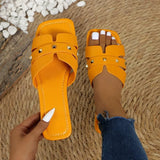 Breakj Asian Women Solid Color Large-Size Rivet Slippers Casual Side Toe Flat Summer Light Beach