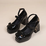 Women's Belt Heel Shoes Fashionable and Versatile 2022 New Temperament Square Heel Spring and Autumn Shallow Mouth Heels