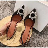 New arrival burgundy pointed transparent sandals new stiletto rhinestone sexy Baotou high heels Wedding