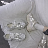 Sneakers Platform Shoes Fashion Mesh Chunky Sneakers 2022 Casual Shoes Reflective Comfortable Thick Sole White Dad