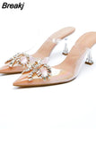 Party Shoe and Bag Set Sexy Heels Shallow Mouth Pointed Pumps Lace-Up Sandals Ladies Slip on Golden Crossdressers