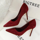 Breakj Korean Version Of Fashion Simple Thin With High Heel Shallow Pointed Suede Sexy Thin Professional OL Women's Singles