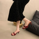 Breakj High-Heeled Slippers 2025 New Women's Summer Outside The Square Head Thin Heel Drag Bow Sandals