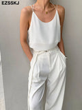 Acetate sling vest summer satin O-neck straps women bottoming camisole shirt loose outer wear out shirt