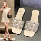 Breakj Version Of Waterdiamond Type Flat Bottom Slippers Female Women Flat Slippers Square Head One Foot Pedal