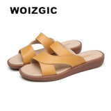 New Women Old Mother Female Ladies Shoes Sandals Cow Genuine Leather Slip On Summer Beach Casual Size 35-40