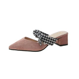 Women Mules Slippers Female Summer Flats Sandals Knit Fabric Stretch Slides Holiday Beach Shoes Square Heel Square Toe