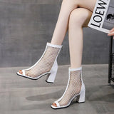 Breakj Yarn Cool Boots Women 2025 Summer New Coarse Fish Mouth Short Boots Zipper High-Heeled Fashion