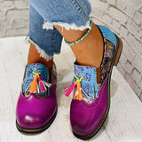 Flat Shoes Printed Vintage Round Toe Tassel Mixed Color Spring Shoes 2021 Lace Up Ladies Fashion Retro Female