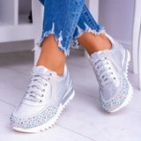 Women Vulcanized Shoes Fashion Beautiful Casual Shoes New Snake Skin Motif Shimmering Stones Design Sneakers Women's Flat