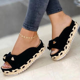 Women Slippers Casual Solid Color Bowknot Platform Slippers Fashion Braided Straps Outdoor Sandals Zapatillas