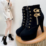 Breakj New Large-Size Martin Boots Women Fashion Zip Side Zipper Ultra-High And Solid Color Small Short