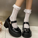 Children British Style High-Heeled Small Leather Shoes 2024 Summer New Black Thick Heels With High Soles Mary Jane
