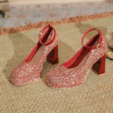 Thick With Explosive Flash Show He Wedding Dress Two Wear Not Tired Foot Wedding Shoes Square Head Beautiful Crystal Shoes Waterproof Platform High