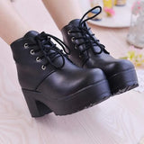 2021New Ankle boots Women Platform Shoes lace up Pu leater shoes White Black Women Chunky Heels Hot Sale Shoes