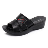 Slippers Shoes Genuine Leather Casual Slides Women Summer Shoes Retro Solid Mother Shoes Wedges Flip