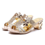 Female 2023 New Thick Heel Open Toe Women's Shoes Hollow Out Diamond Wear High Heel Cool