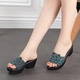 Large Size Women Sandals Summer 2021 Fashion Female Genuine Leather Slippers Middle - aged Wedge Shoes Mother