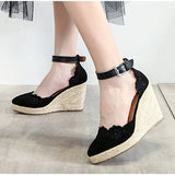 Shoes For Women Wedge Sandals 2021 Summer Hollow Out Casual Single Shoes Pointed Toe Straw High Heels Thick Bottom