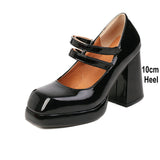 EDEELVEEYS Patent Leather Womens Chunky 7cm High Heel Hook Loop Ankle Strap Pumps Platform Lolita Vintage Dress Shoes Big