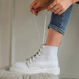 Solid White Women Ankle Boots Autumn Winter Split Leather Platform Shoes Female Non-Slip Punk Ladies Motorcycle