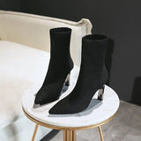 Boots 2024 New Autumn And Winter Tip Flying Weaving Large Size Women's Boots Thick, High-Heeled, Medium-Sized Thin