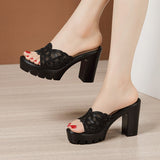 Thick-Heeled Slippers Women's Thick-Soled Waterproof Platform Fish Mouth 2023 New Summer Fashion Women Wearing Hollow-Out Sandals And