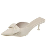 Women Sandals Pointed Toe Solid Color Bowknot Summer Dress Shoes Pumps Thin High Heels Sandals Zapatillas Casa Mujer
