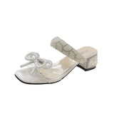 New Fashion Summer Shoes Women Daily Party Club Pearls Beaded Rhinestone Bowknot Design Chunky Heel Sandals Sandalias