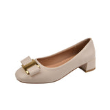 Bridal Wedding Shoes Woman Metal Decoration Pumps Bowknot High Heel Designer Brand Chunky Heels Shoes Ladies Dress