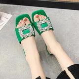 heel Med Shoes Woman 2023 Glitter Slides Slippers Summer Fashion Pantofle Block Jelly Luxury New Rubber Crystal Hoof