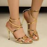 Breakj New High Heel Fashion Women's Shoes 2024 Thin Belt Metal Round Head Open Toe Large Size Sandals