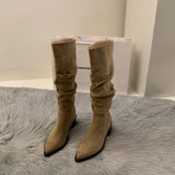Breakj High-Heeled Kaqi Heap Boots Boots Women's Shoes 2025 New Spring And Autumn Winter Thin Long-Sleeve Knight