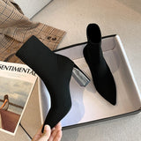 Boots 2024 New Autumn And Winter Tip Flying Weaving Large Size Women's Boots Thick, High-Heeled, Medium-Sized Thin