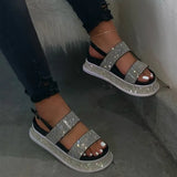 Trend Women Rhinestone Sandals Platform Wedge Mid Heel Thick Sole Outdoor Shiny Crystal Sexy Ladies Female 2021