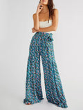 Ladies Spring Fashion Casual Beach Trousers Vintage Floral Printed Wide Leg Pants Autumn New Women Loose High Waist Long