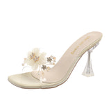 Breakj Rhinestone Slippers Female Summer Fashion Wear 2024 New Transparent Open Toe High Heels Women's Heel