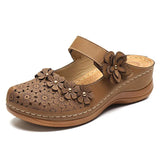 Women Shoes Roman Flat Casual Sandals Comfy Flower Sweet Women Sandals PU Durable Wedge Leather Platform Shoes Ladies Plus