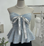 Small Fragrant Wind With Hanging Neck Bow Sling Vest Short High-Waist Shoulder Tector Blouse