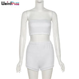 Puss 2021 Cotton Tracksuit Women Sporty Casual Strapless Top+Biker Shorts Matching Set Summer Trend Streetwear Slim